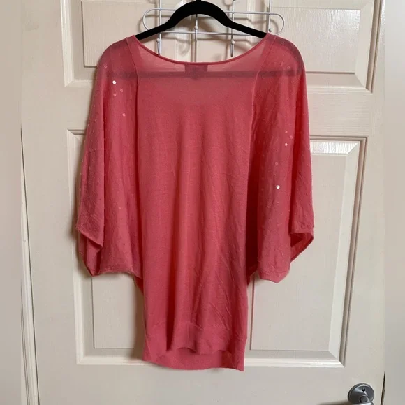 VTG Y2K Bebe Sequined 100% Cashmere Pink Bat Wing Sweater - Picture 3 of 8
